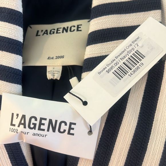 L’Agence Brooke Classic Striped Double Breasted Cropped Blazer NWT - Picture 10 of 10